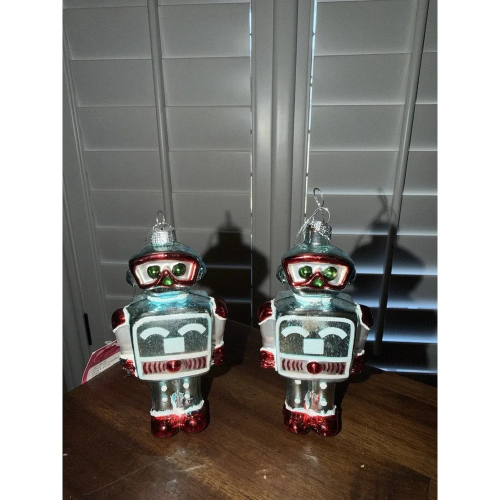Robot Christmas Glass Ornament Kohl's Holiday Tree Decor Lot Of‎ 2